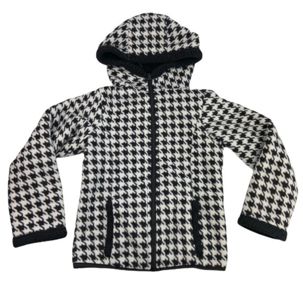 Faded Glory Girls Jacket XS 4 5 Houndstooth Print Fleece Hooded Zip Up Jacket